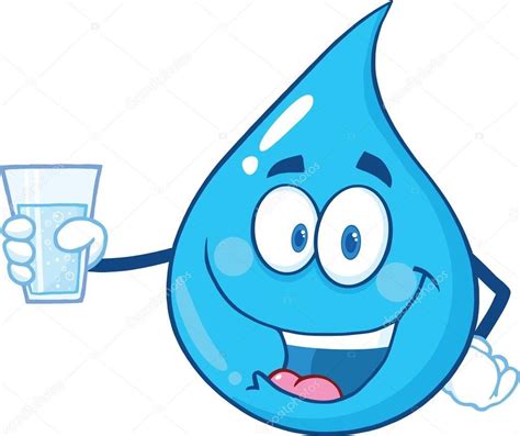 Water Drop Character Holding A Water Glass. Illustration Isolated On ...