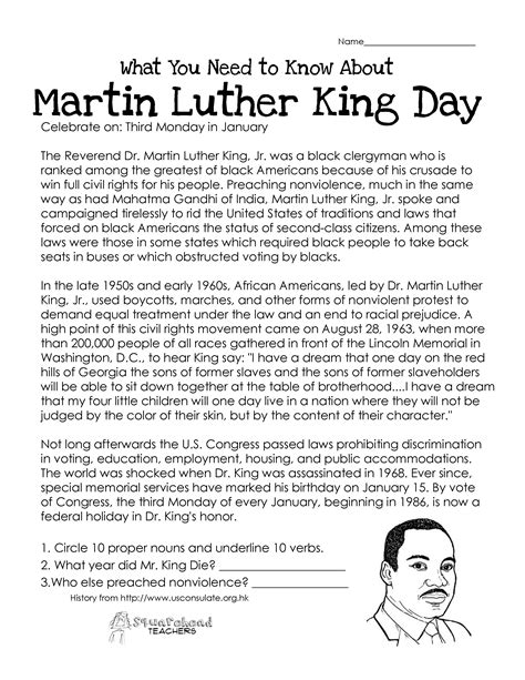 Martin Luther King Jr Printable Activities