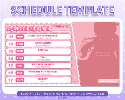 Stream Schedule Template for Twitch & Youtube Streaming / Pink Polka ...