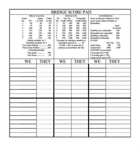 Sample Bridge Score Sheet - 9+ Free Documents in PDF