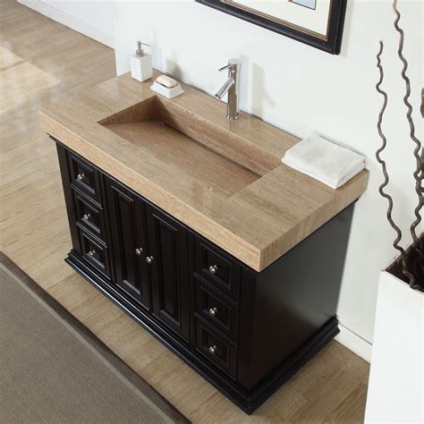 Silkroad Exclusive 48-inch Integrated Travertine Stone (Grey) Single Sink Bathroom Vanity ...