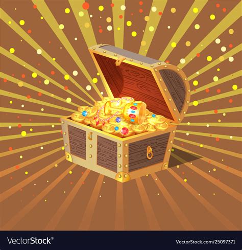 Treasure chest wooden casket filled with gold Vector Image