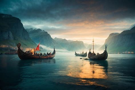 Premium AI Image | Nordic Saga Viking Ships at Twilight