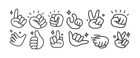 set of funny cartoon hand gesture illustrations. line illustration in ...