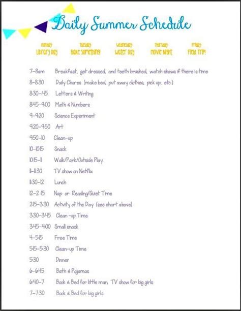 Daily Summer Schedule. Lots of ideas for learning activities, too ...