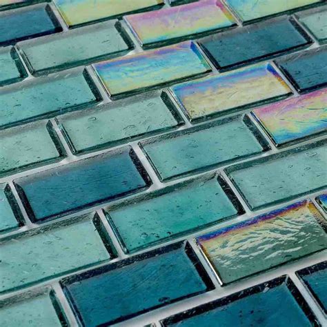 Iridescent Recycled Glass Tile Turquoise 1 x 2 | Mineral Tiles | Recycled glass tile, Glass ...