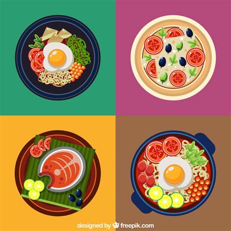 Diseño de platos de comida a color | Vector Gratis