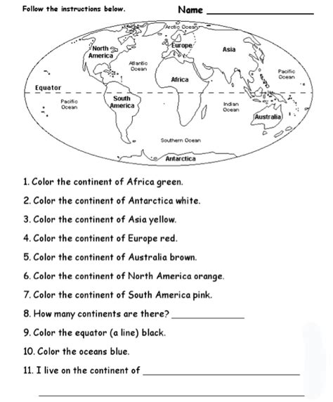 Continents Worksheets For 3rd Grade