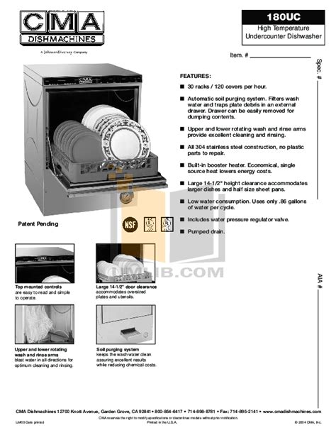 Download free pdf for Cma CMA-180UC Dishwasher manual