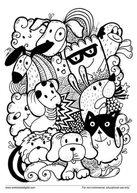 Cute Animal Doodle Art - Worksheet Digital