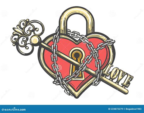 Heart Shaped Lock with a Key Tattoo Stock Vector - Illustration of ...