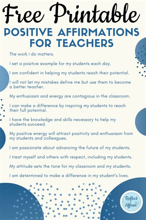 Positive Affirmations for Teachers PDF and MP3 - Reflect Affirm