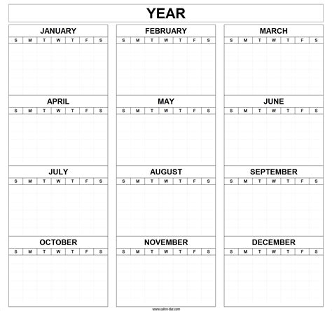 Year Blank Calendar - Printable Template Calendar