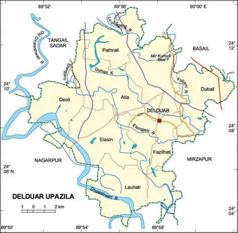 Maps of Bangladesh: Political Map of Delduar Upazila - Tangail District