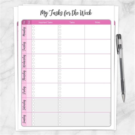 My Tasks for the Week, Pink To-Do List, Task Checklist - Printable at ...