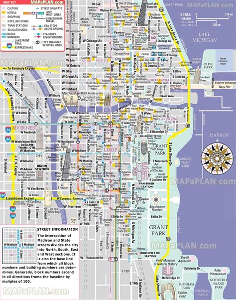 Free Inner City Magnificent Mile Shopping Malls Main Landmarks Great - Map Of Chicago ...