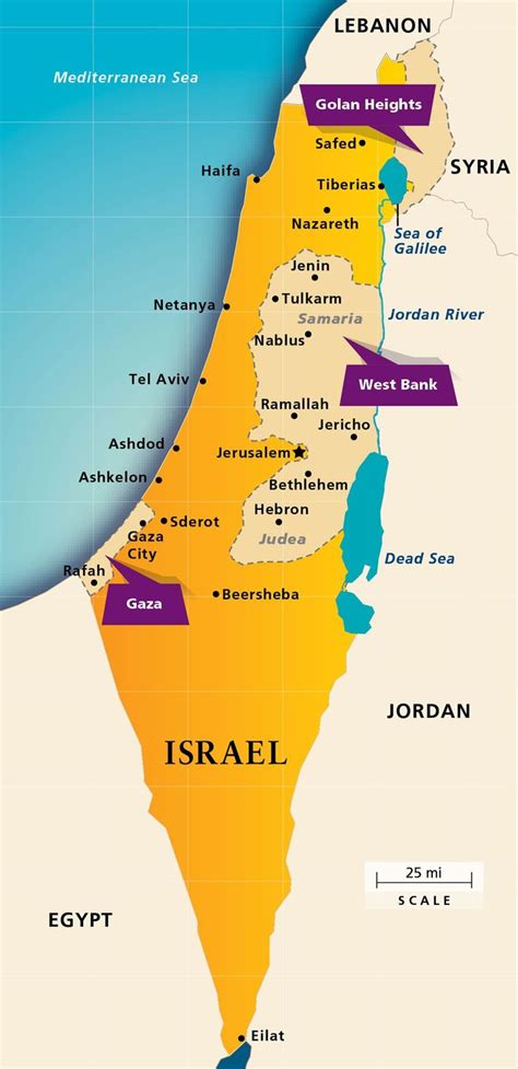 an illustrated map of the middle east showing major cities and their capital, including israel