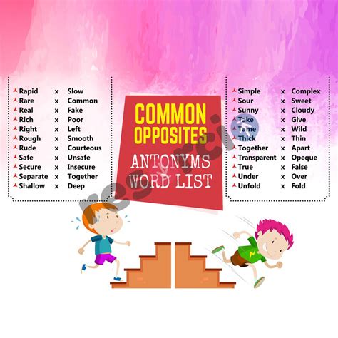 Common Opposites Antonyms Word List - Template 16