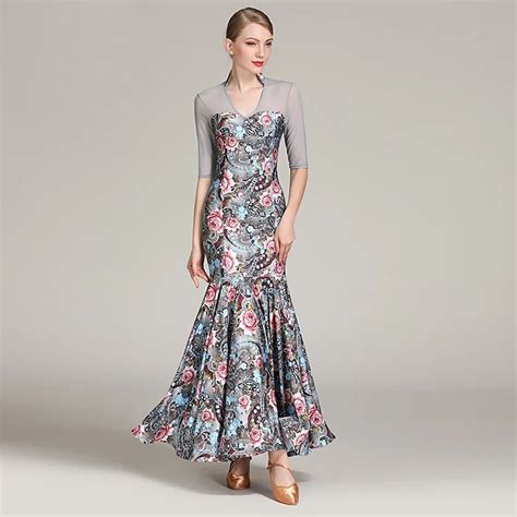 viennese waltz dress rumba costumes standard dance dresses print Ballroom dance competition ...