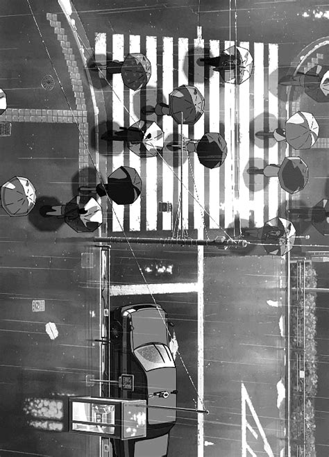 black and white photograph of an overhead view of a parking lot with lots of lights