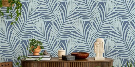 Coastal Palm Leaves - Blue Nova wallpaper | Happywall