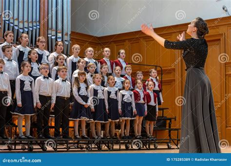 Children`s Choir and Conductor Perform on Stage. Editorial Stock Image - Image of music, artist ...