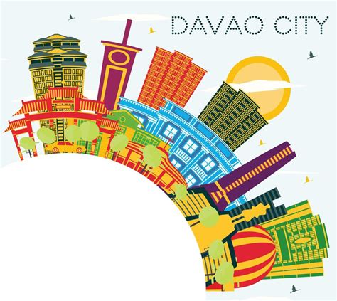 Davao City Philippines Skyline with Color Buildings, Blue Sky and Copy Space. 17660319 Vector ...