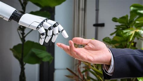 A Robot Hand is Touching a Human Hand Stock Illustration - Illustration ...