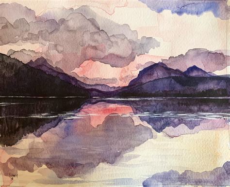 Sunset Mountains Watercolor - img-Abarne