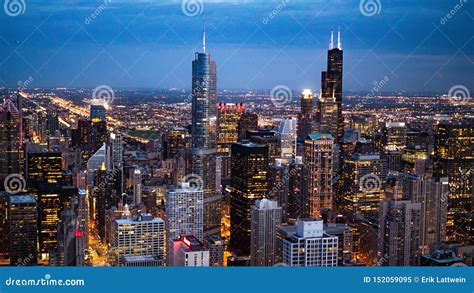 Chicago by Night - Impressive Aerial View Over Downtown - CHICAGO, USA - JUNE 12, 2019 Editorial ...