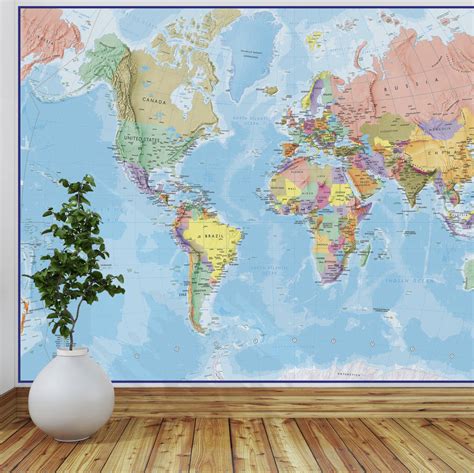 giant world map mural blue ocean by maps international ...