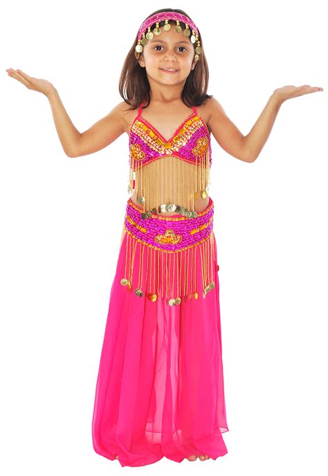 Fashion Dancewear Kids Professional Belly Dance Halter Top Skirt Halloween Costume Set Gold ...