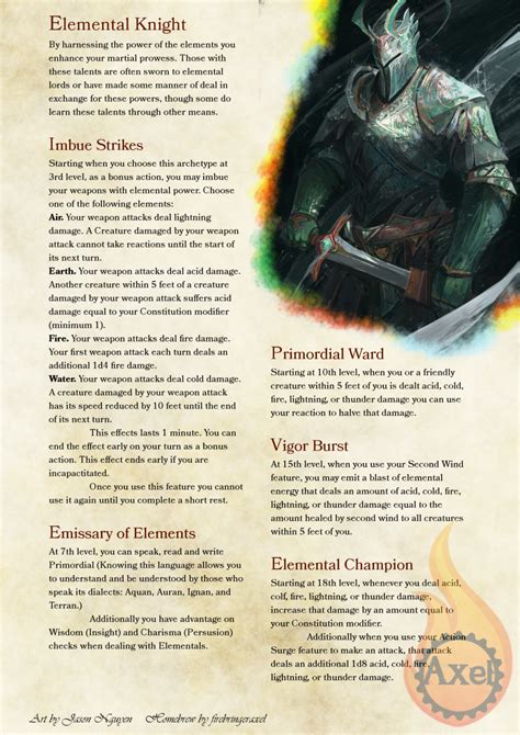 The Elemental Knight. A Martial Archetype that harnesses raw primordial pow… | Dungeons and ...