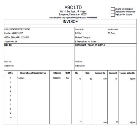 GST Invoice template in excel – Excelhub