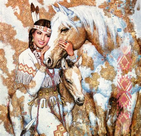 2017 home office TOP ART American native Indian WOMAN with HORSE art oil painting print work ...