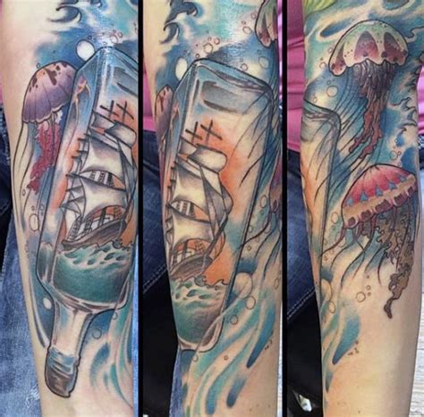 60 Ship In A Bottle Tattoo Designs For Men - Maritime Art Ideas