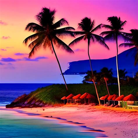 Premium AI Image | HD Serene Beachscape at Sunset with Palm Trees Sunset View of a Serene Beach ...