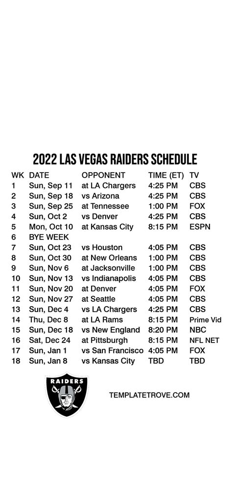 2022-2023 Las Vegas Raiders Lock Screen Schedule for iPhone 6-7-8 Plus