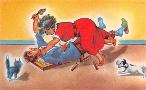 Woman Beating MAN With HIS Slipper on Broken Chair~Dog-Cat Mexico Comic ...