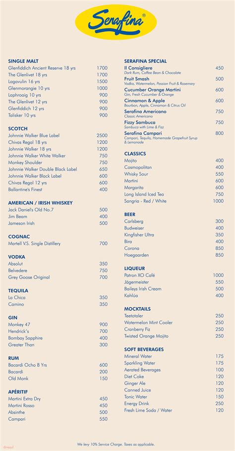 Menu of Serafina, Ballygunge, Kolkata | Dineout