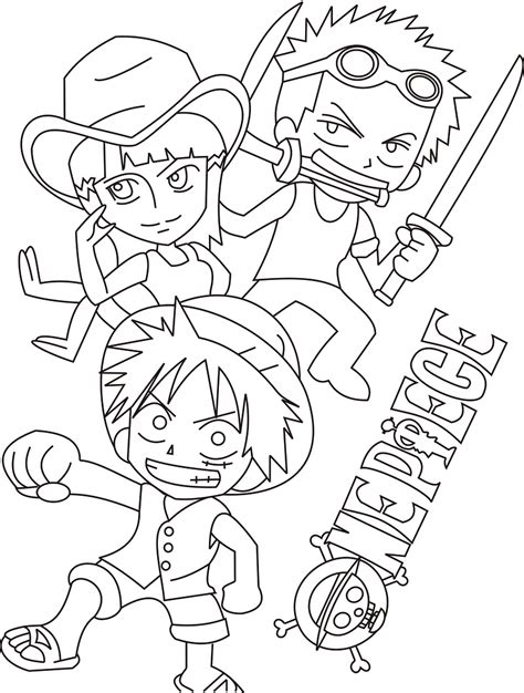 Chibi Zoro, Luffy and Robin Coloring Page - Free Printable Coloring Pages for Kids