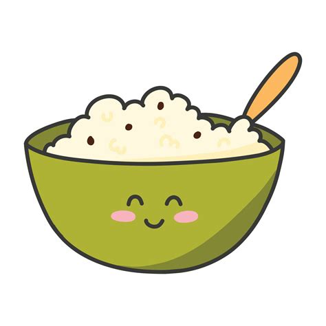 A plate of porridge in kawaii style. Vector illustration. Breakfast in ...