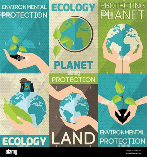 Hand hold plants and globe environmental protection mini poster set ...