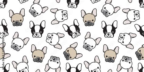 Dog seamless pattern french bulldog pug head vector wallpaper background repeat cartoon isolated ...