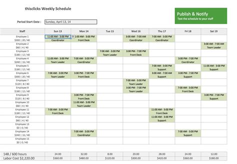 3 Day Shift Restaurant Template Sheets Excel