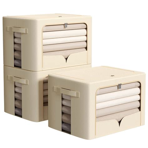 3 Pack Clothes Storage Organizer Bins - Foldable Metal Frame Storage ...