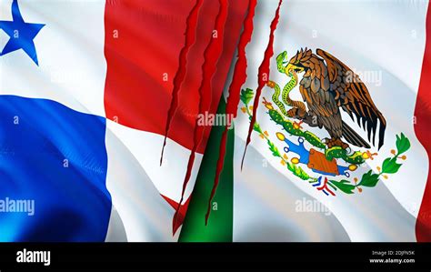 Panama and Mexico flags with scar concept. Waving flag,3D rendering ...