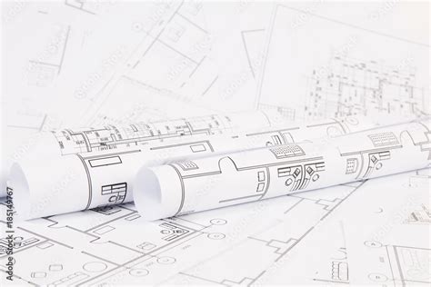 Architectural plan. Engineering house drawings and blueprints. Stock Photo | Adobe Stock