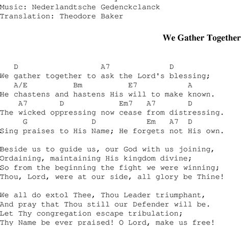 We Gather Together - Christian Gospel Song Lyrics and Chords