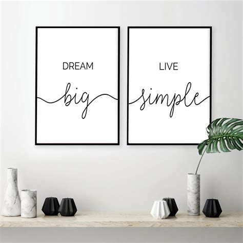 SURELIFE Dream Big Live Simple Life Quote Black and White Wall Art ...